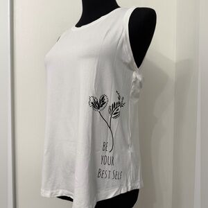 CALIA by Carrie Underwood White Graphic Tank with Black Floral Detail Size Small